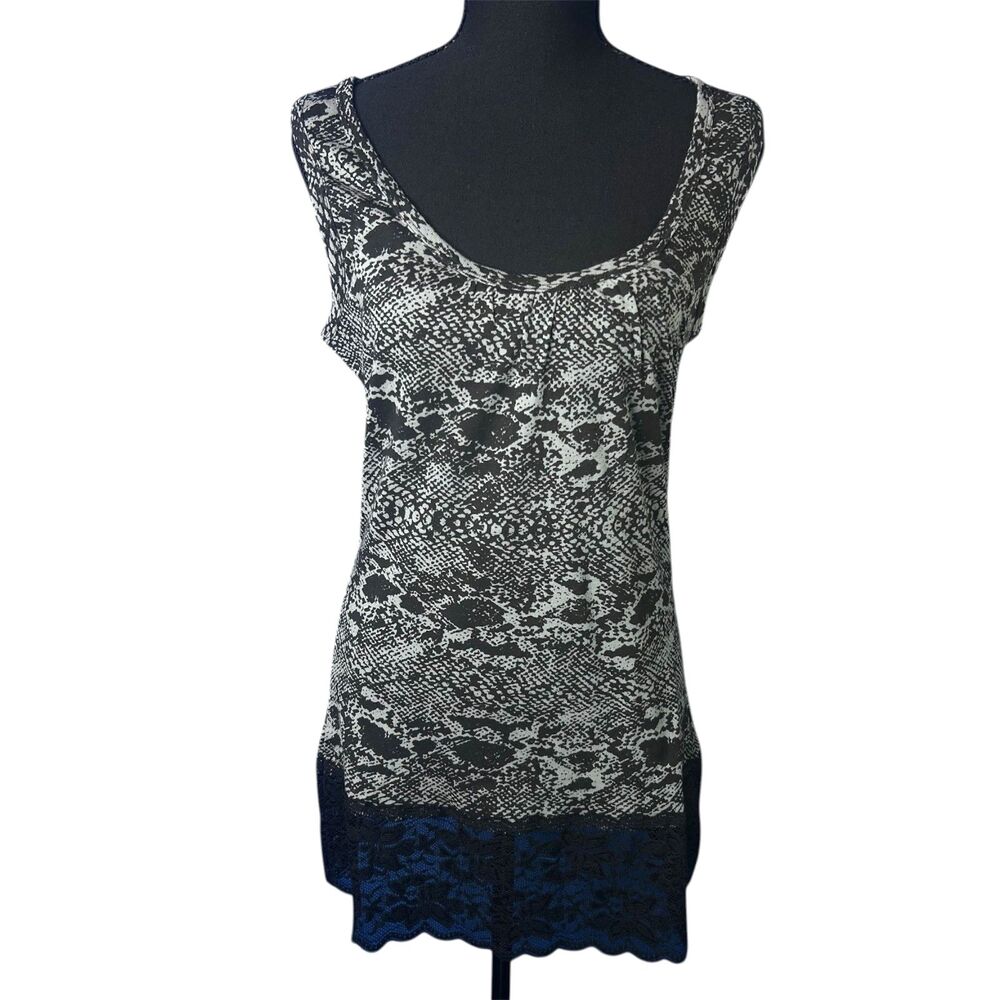 Womens Black Snakeskin Camisole XL Tank Top Lace Y2K 2000s Cotton Animal Print